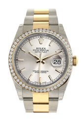 Rolex Datejust 36 Silver Dial 18K White Gold Diamond Bezel Ladies Watch 116243